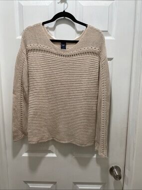 GAP Beige Open-Knit Crewneck Sweater